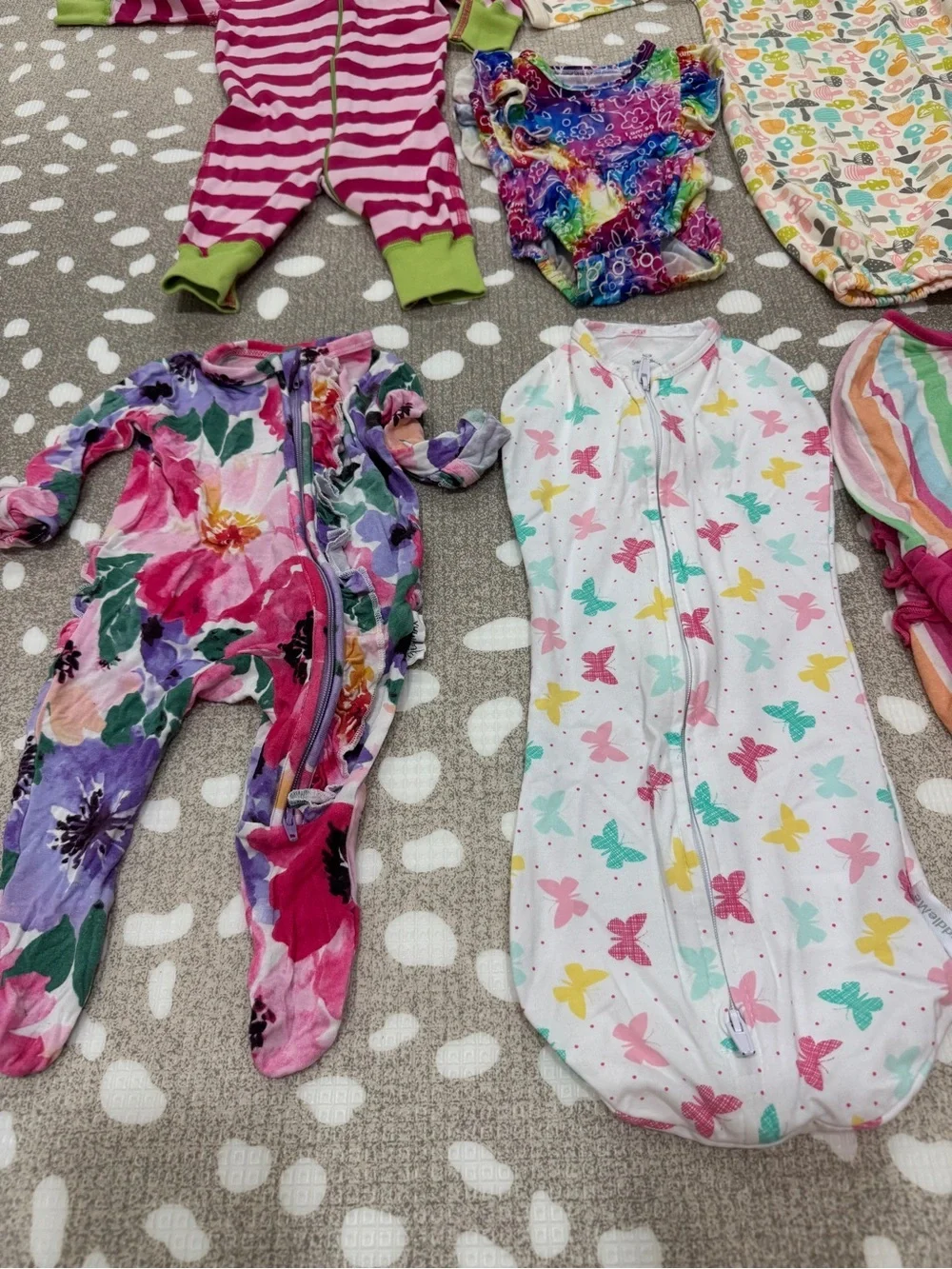 Lot of 6 bamboo newborn baby girl footies gown swaddle zippy onesie colorful